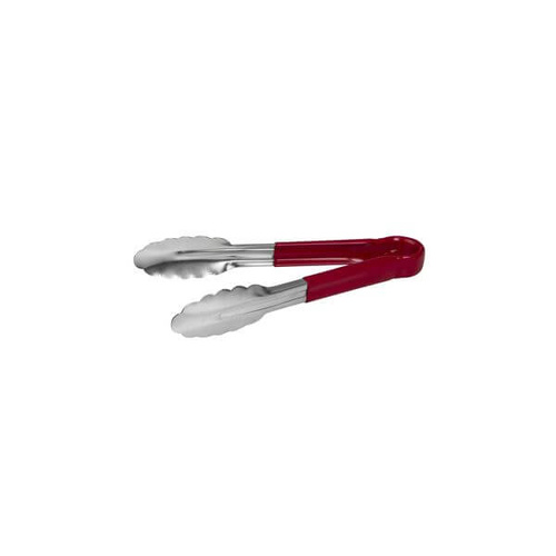 Colour Coded Tong PVC Coated Handle 300mm Red Stainless Steel, One Piece 