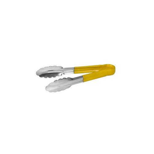 Colour Coded Tong PVC Coated Handle 300mm Yellow Stainless Steel, One Piece 