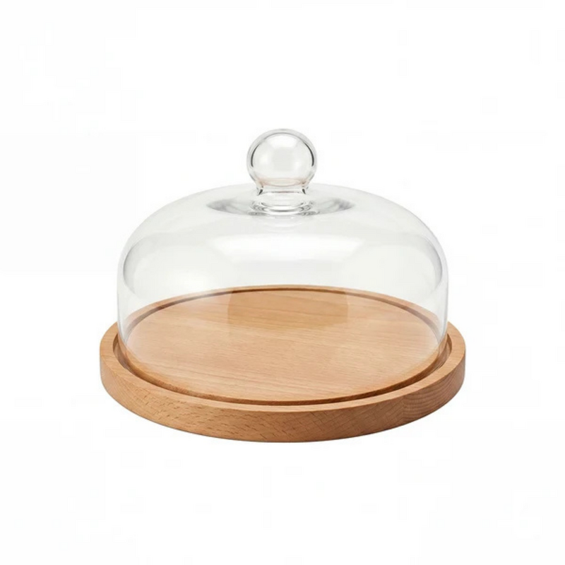 Chef Inox Serve Beechwood Cake Plate with Cloche 290x200mm