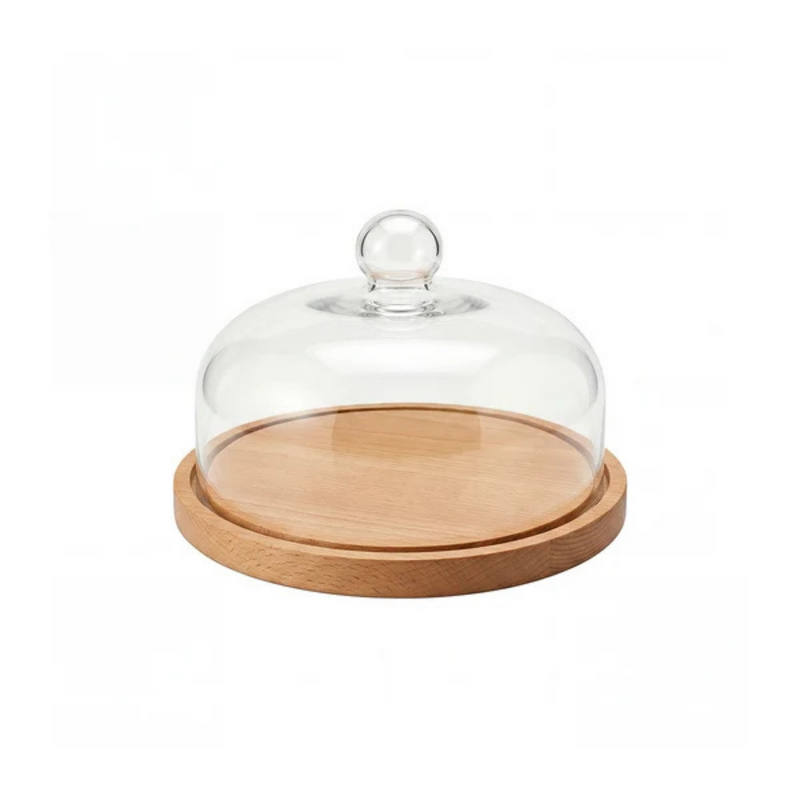Chef Inox Serve Beechwood Cake Plate with Cloche 250x170mm