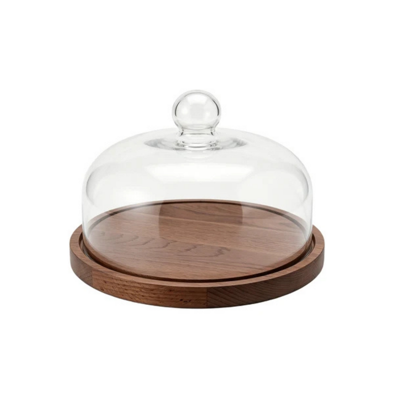 Chef Inox Serve Walnut Wood Cake Plate with Cloche 290x200mm