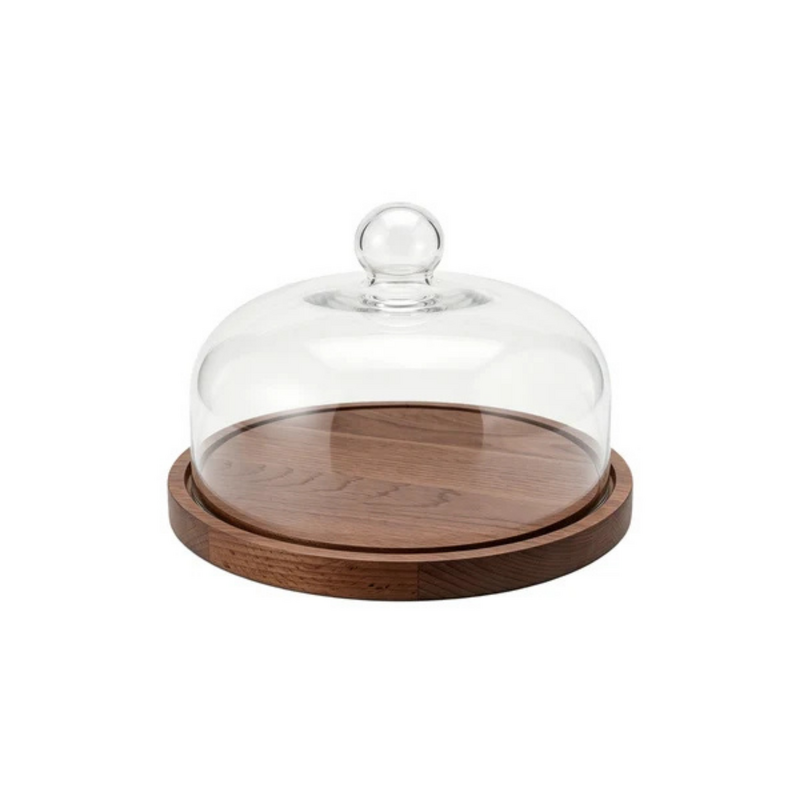 Chef Inox Serve Walnut Wood Cake Plate with Cloche 250x170mm