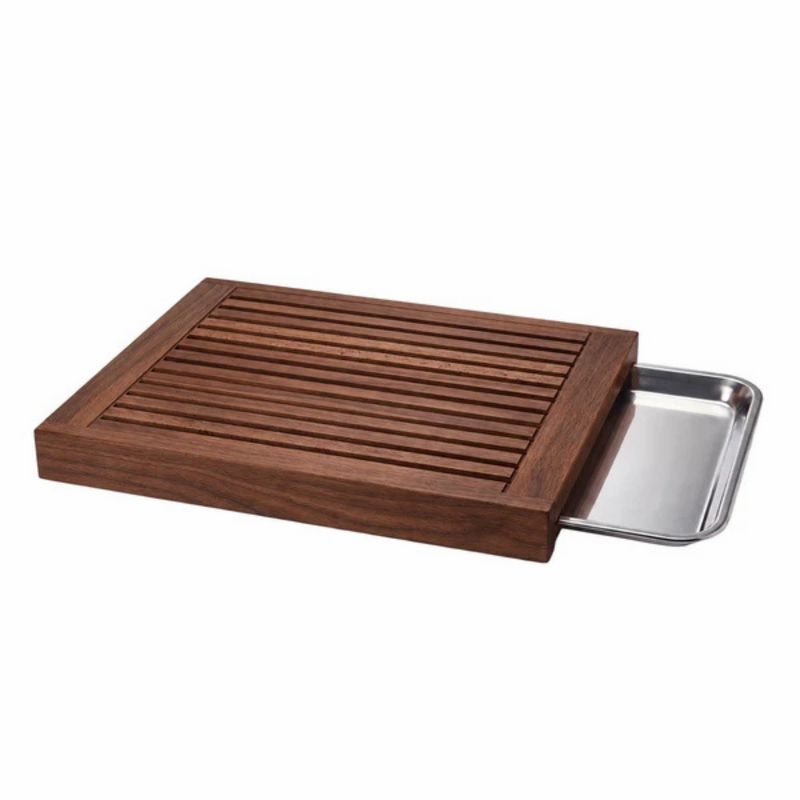 Chef Inox Serve Walnut Wood Bread Board with Stainless Steel Tray 440x330x45mm