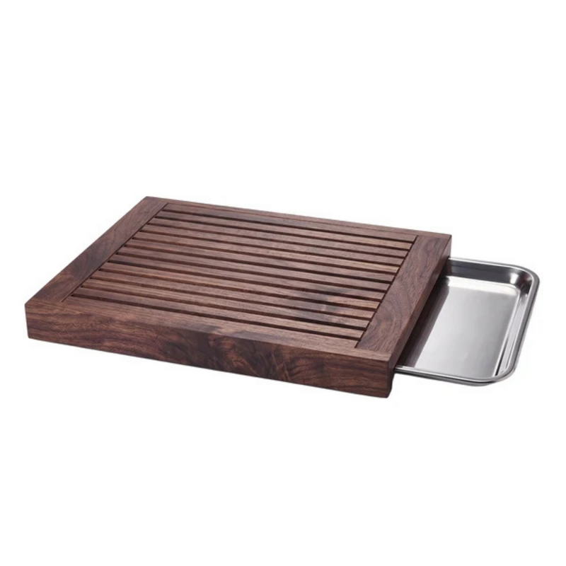 Chef Inox Serve Walnut Wood Bread Board with Stainless Steel Tray 560x360x45mm