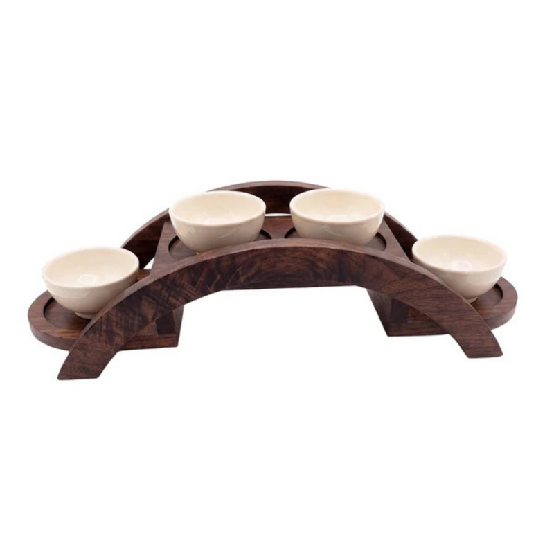 Chef Inox Serve Walnut Wood 4-Bowl Riser Set 470x150x120mm
