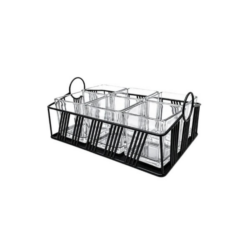 Chef Inox Serve Black Wire Condiment Holder Set with 6 Jars 330x240x100mm