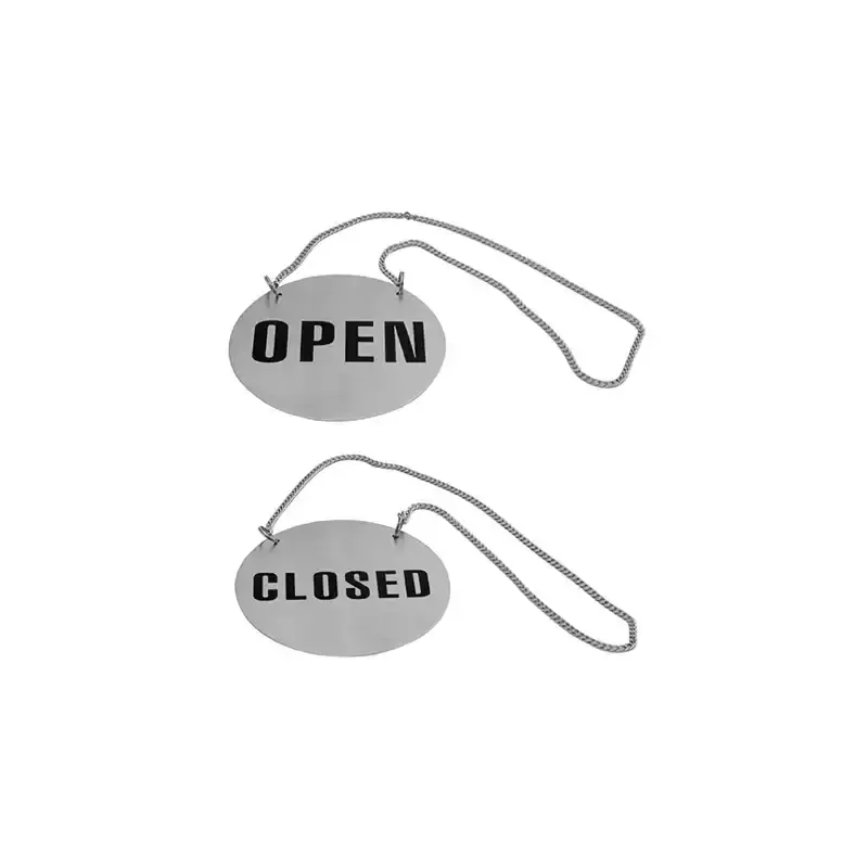 Door Sign - Open / Closed With Chain 130mm Stainless Steel