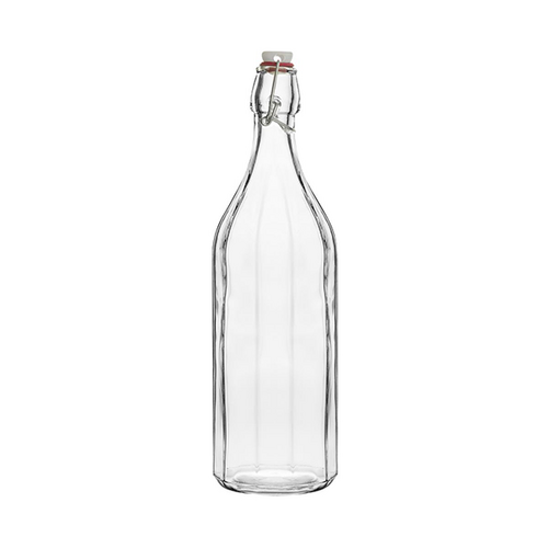 Glass Water Bottle Round Panelled - 1Lt