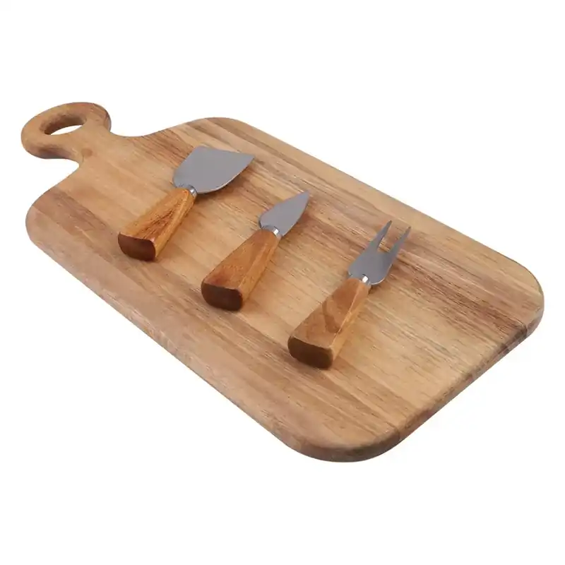 Alfresco Lane 4 Piece Oblong Acacia Wood Cheese Paddle With Knives 430x200mm