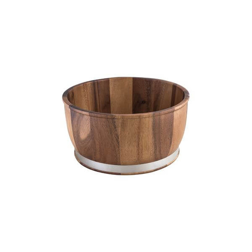 Moda Brooklyn Display Bowl 310 x 155mm Acacia Wood, - Stainless Steel Band