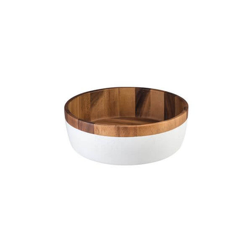 Moda Brooklyn Display Bowl 300 x 100mm Acacia Wood, White Coloured Base