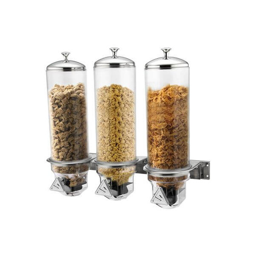 Sunnex Wall Mounted Cereal Dispenser 560x185x480mm / 4Lt x 3 - 18/10 Stainless Steel, Acrylic Chamber