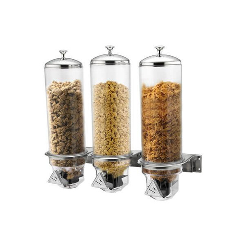 Sunnex Wall Mounted Cereal Dispenser 560x185x480mm / 4Ltx3 - 18/10 Stainless Steel, Acrylic Chamber