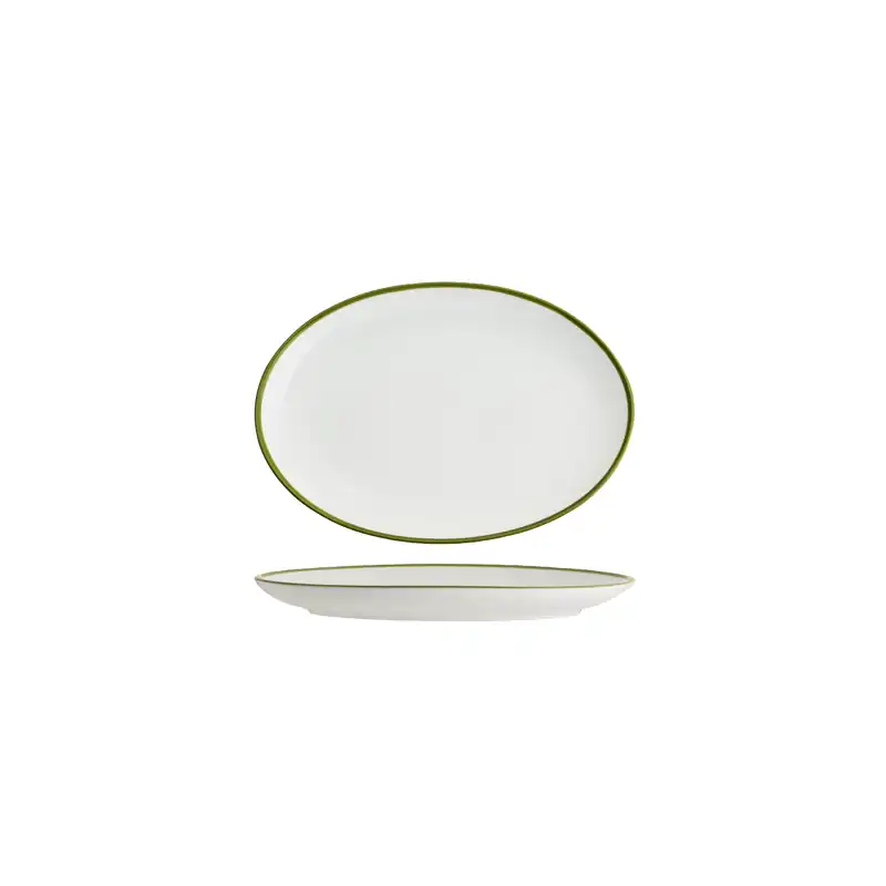 Tablekraft Core Olive Green Rim Oval Coupe Plate 230 x 165mm (Box of 6)
