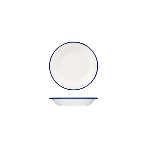 Ryner Melamine Evoke Deep Round Plate White With Blue Rim 200mm / 380ml - Box of 12