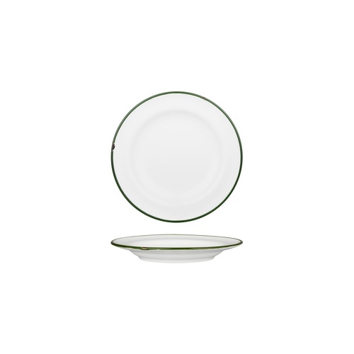 Luzerne Tintin White / Green Round Plate - Wide Rim White / Green 170mm - Box of 12