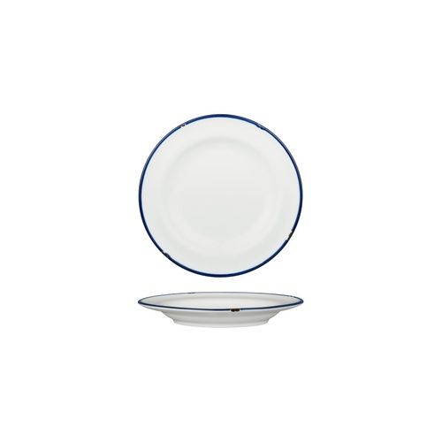 Luzerne Tintin White / Navy Round Plate - Wide Rim White / Navy 170mm - Box of 12