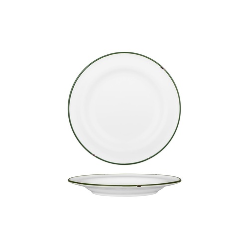 Luzerne Tintin White / Green Round Plate - Wide Rim White / Green 210mm - Box of 12