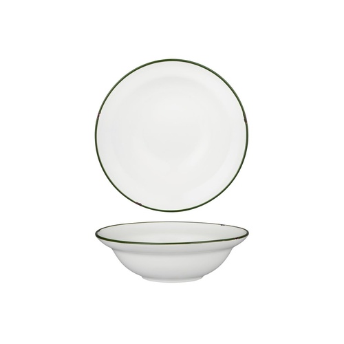 Luzerne Tintin White / Green Round Deep Plate Bowl White / Green 190mm / 380ml - Box of 12
