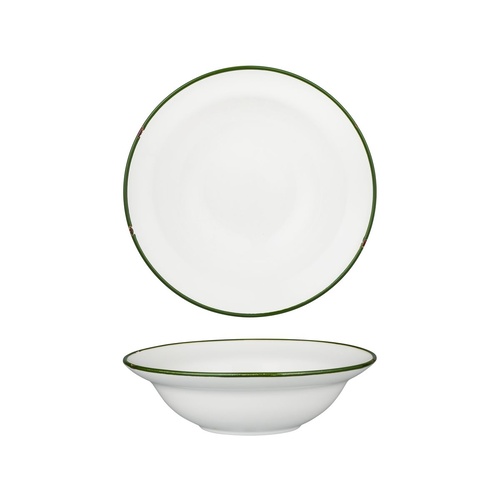 Luzerne Tintin White / Green Round Deep Plate Bowl White / Green 220mm / 580ml - Box of 12