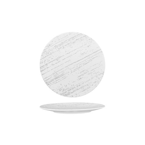 Luzerne Drizzle White With Grey Round Flat Coupe Plate White With Grey 210mm - Box of 6