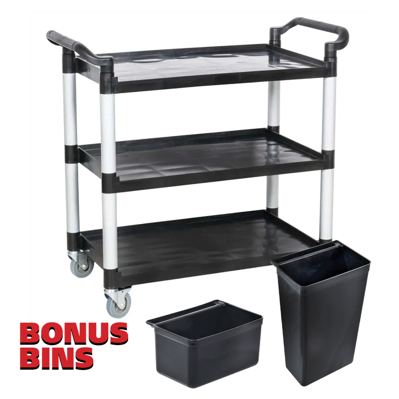 Large 3 Tier Utility Trolley - Black with BONUS BINS