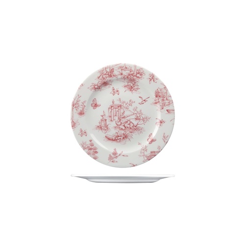 Churchill Vintage Prints Round Plate - Wide Rim Toile Cranberry 215mm - Box of 6