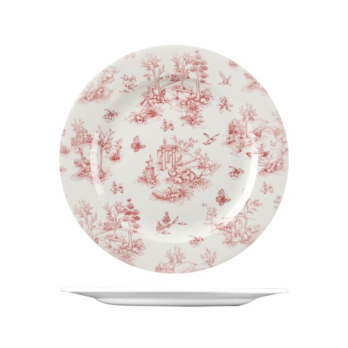 Churchill Vintage Prints Round Plate - Wide Rim Toile Cranberry 305mm - Box of 6