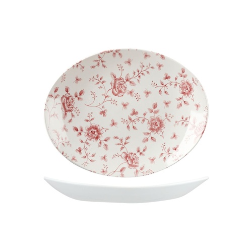Churchill Vintage Prints Oval Plate-Coupe Rose Chintz Cranberry 317x254mm - Box of 6