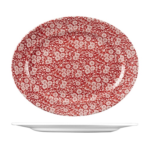 Churchill Vintage Prints Oval Plate - Wide Rim Victorian Calico Cranberry 365x290mm - Box of 6