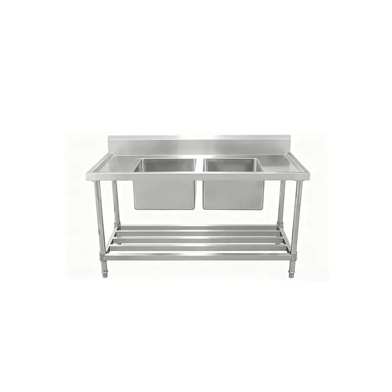 ASD-1260C Stainless Steel Double Sink Bench with Pipe Undershelf 1200w x 600d x 900h mm (Sinks at Centre)