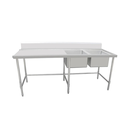 ASD-2160R Stainless Steel Double Sink Bench 2100w x 600d x 900h mm (Sinks at Right)