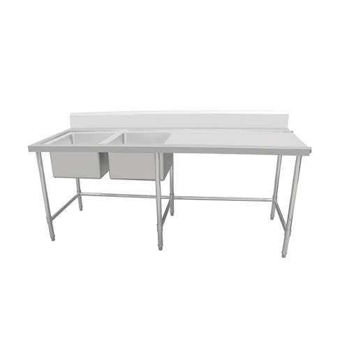 ASD-2170L Stainless Steel Double Sink Bench 2100w x 700d x 900h mm (Sinks at Left)
