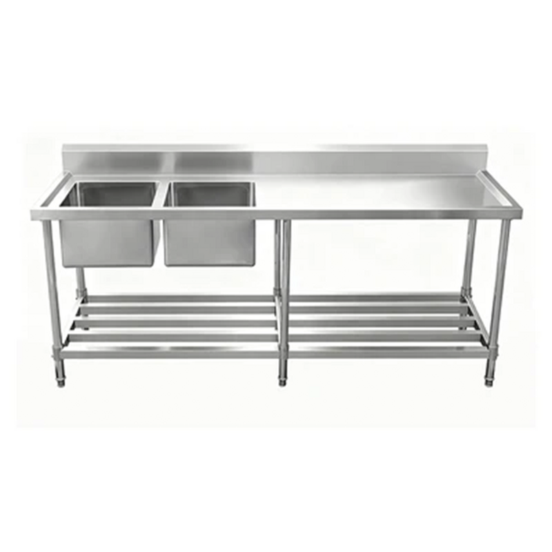 ASD-2470L Stainless Steel Double Sink Bench 2400w x 700d x 900h mm (Sinks at Left)