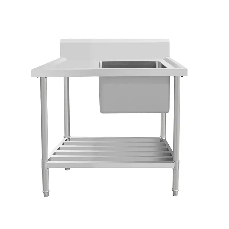 ASS-0970R Stainless Steel Single Sink Bench with Pipe Undershelf 900w x 700d x 900h mm (Sink at Right)
