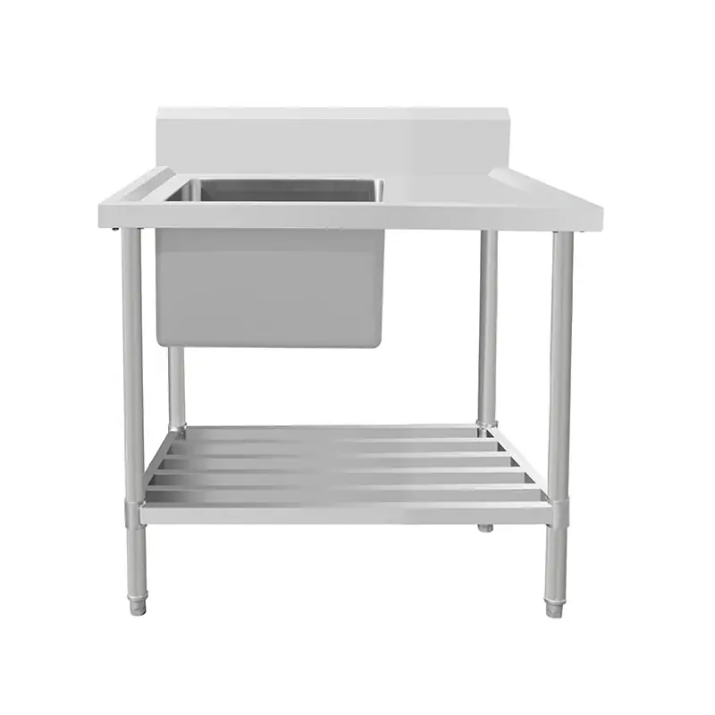 ASS-1270L Stainless Steel Single Sink Bench with Pipe Undershelf 1200w x 700d x 900h mm (Sink at Left)