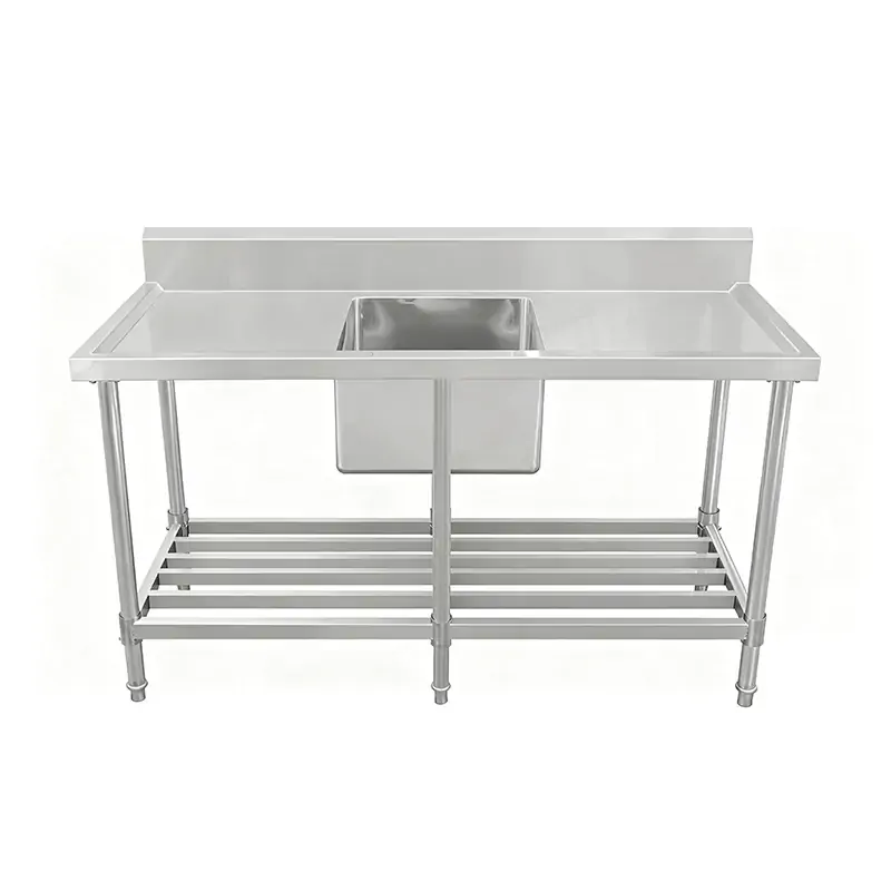 ASS-2160C Stainless Steel Single Sink Bench with Pipe Undershelf 2100w x 600d x 900h mm (Sink at Centre)