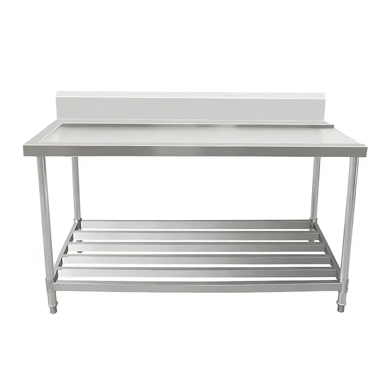 AWSD-0670R Stainless Steel Outlet Bench with Splashback & Pipe Undershelf 600w x 700d x 900h mm (Outlet at Right)