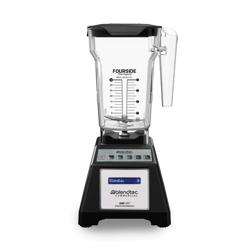 Blendtec Chef 600 Commercial Blender - On Counter with FourSide Jar and Vented Lid