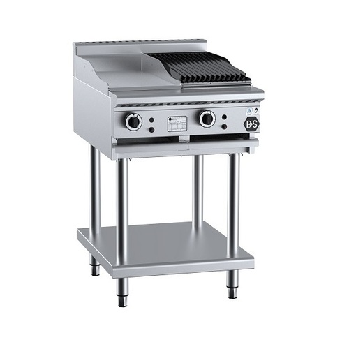 B+S Black BT-GRP3-CBR3 Gas Combination 300mm Grill Plate & 300mm Char Broiler on Leg Stand