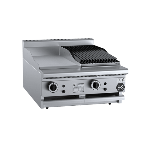 B+S Black BT-GRP3-CBR3BM Gas Combination 300mm Grill Plate & 300mm Char Broiler - Bench Mounted