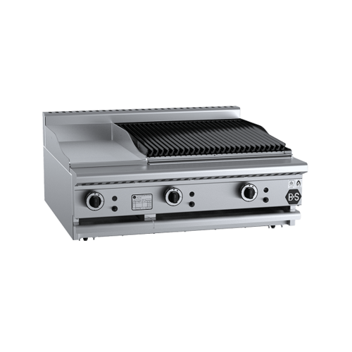 B+S Black BT-GRP3-CBR6BM Gas Combination 300mm Grill Plate & 600mm Char Broiler - Bench Mounted