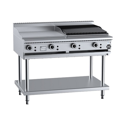 B+S Black BT-GRP6-CBR6 Gas Combination 600mm Grill Plate & 600 mm Char Broiler on Stand