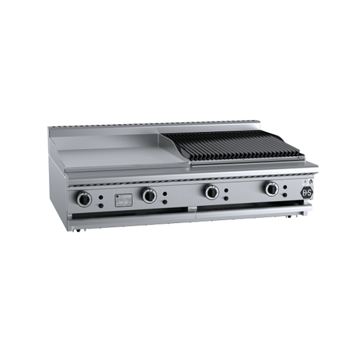 B+S Black BT-GRP6-CBR6BM Gas Combination 600mm Grill Plate & 600 mm Char Broiler - Bench Mounted