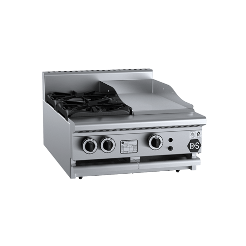 B+S Black BT-SB2-GRP3BM Gas Combination Two Open Burners & 300mm Grill Plate - Bench Mounted