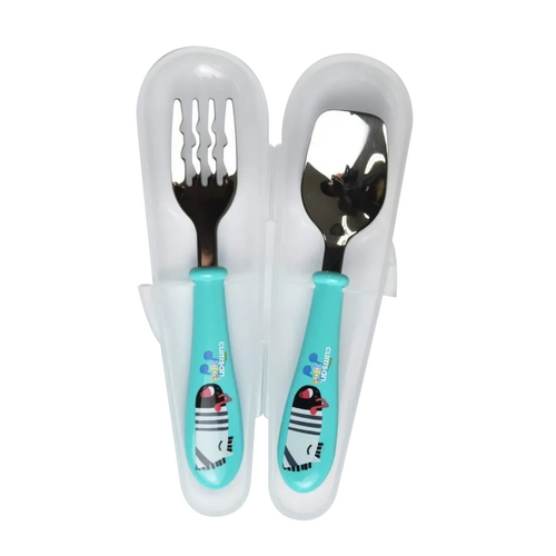 Cuitisan Infant Kid Smart Spoon Fork Set w/Case Blue