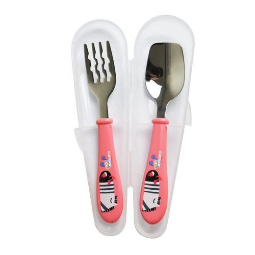 Cuitisan Infant Kid Smart Spoon Fork Set w/Case Pink