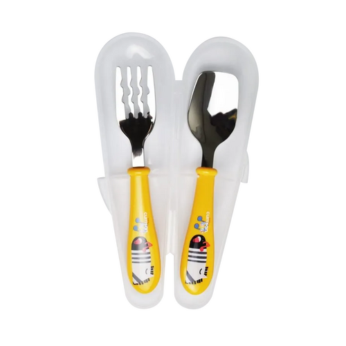 Cuitisan Infant Kid Smart Spoon Fork Set w/Case Yellow