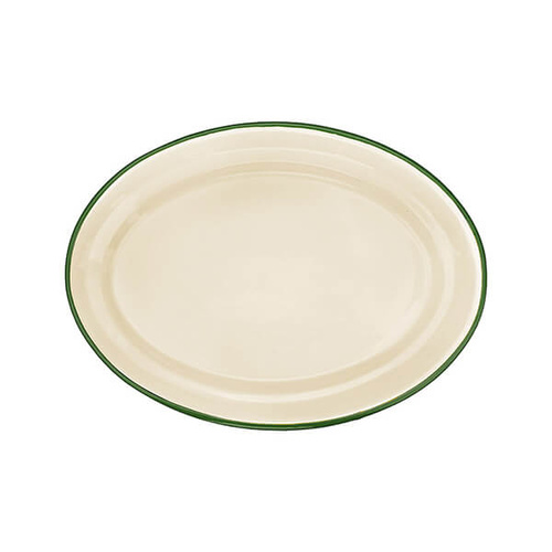 Enamelware Oval Plate 40cm - Cottage with Green Rim*