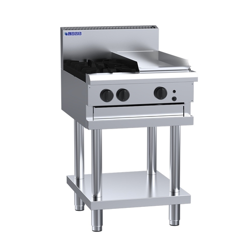 Luus CS-2B3P - Gas 2 Burner Cooktop + 300mm Griddle on Stand